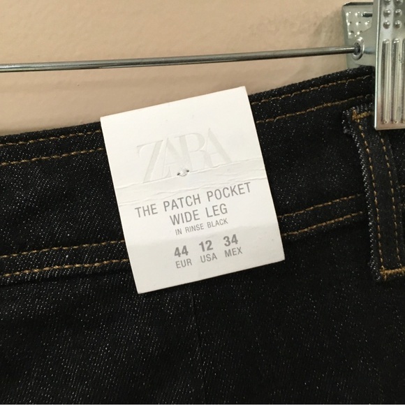 ZARA Jeans The Patch Pocket Wide Leg Denim Rinse Black 8307/042 Women 12 New - Picture 8 of 13